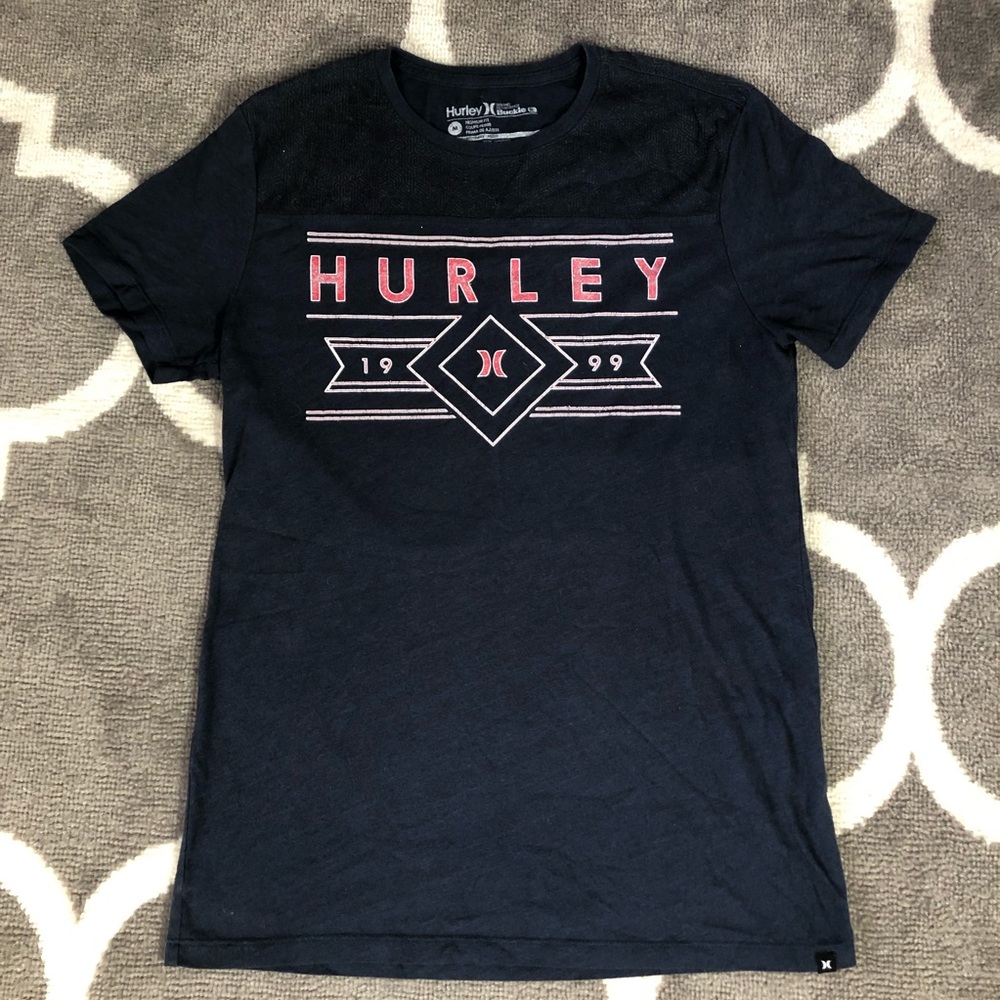 Hurley Tshirt Mens Medium Blue Spellout Logo Short Sleeve Shirt